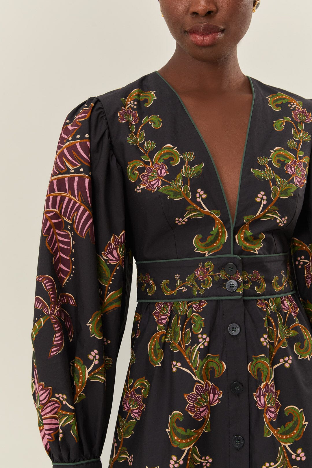 Robe courte Ravenala à manches bouffantes en coton - Noir