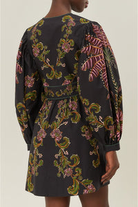 Robe courte Ravenala à manches bouffantes en coton - Noir