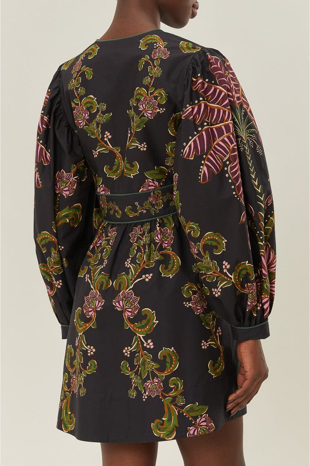Robe courte Ravenala à manches bouffantes en coton - Noir