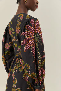 Robe courte Ravenala à manches bouffantes en coton - Noir