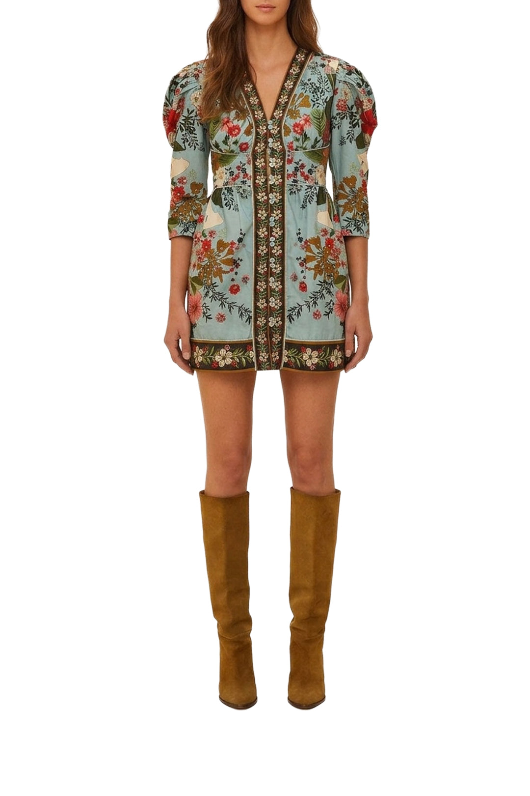 Robe courte Beauty Bouquet en coton - Bleu