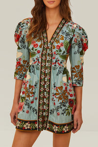 Robe courte Beauty Bouquet en coton - Bleu