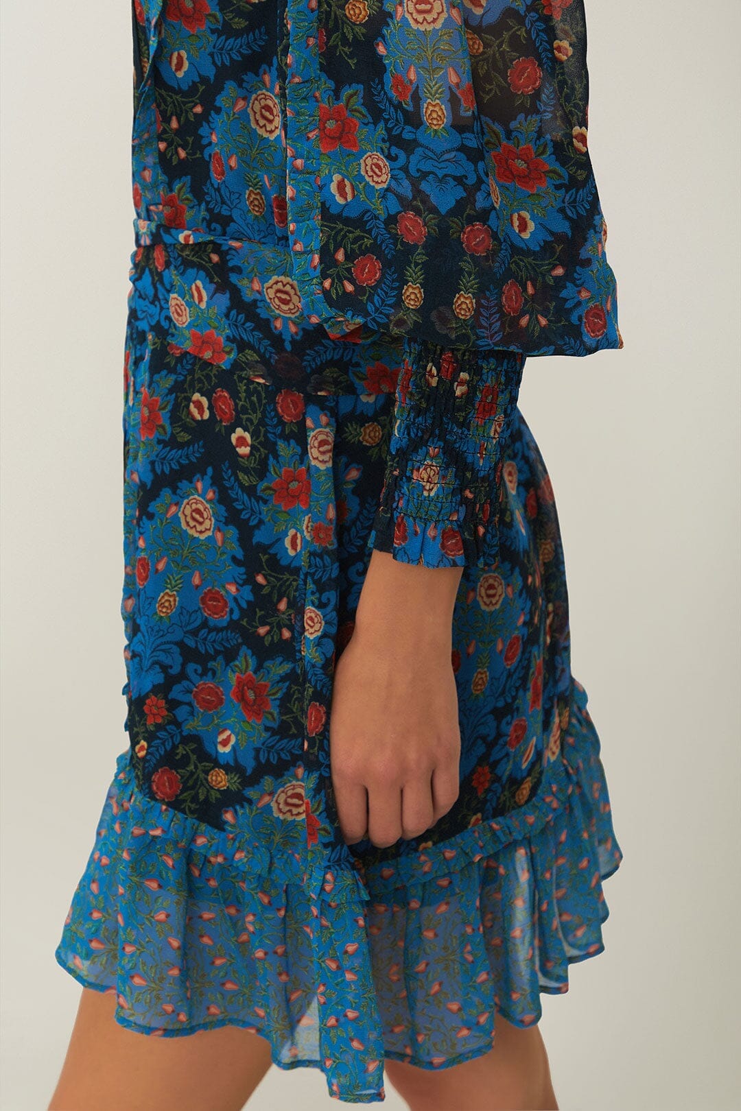 Robe courte Arabesque col montant - Bleu