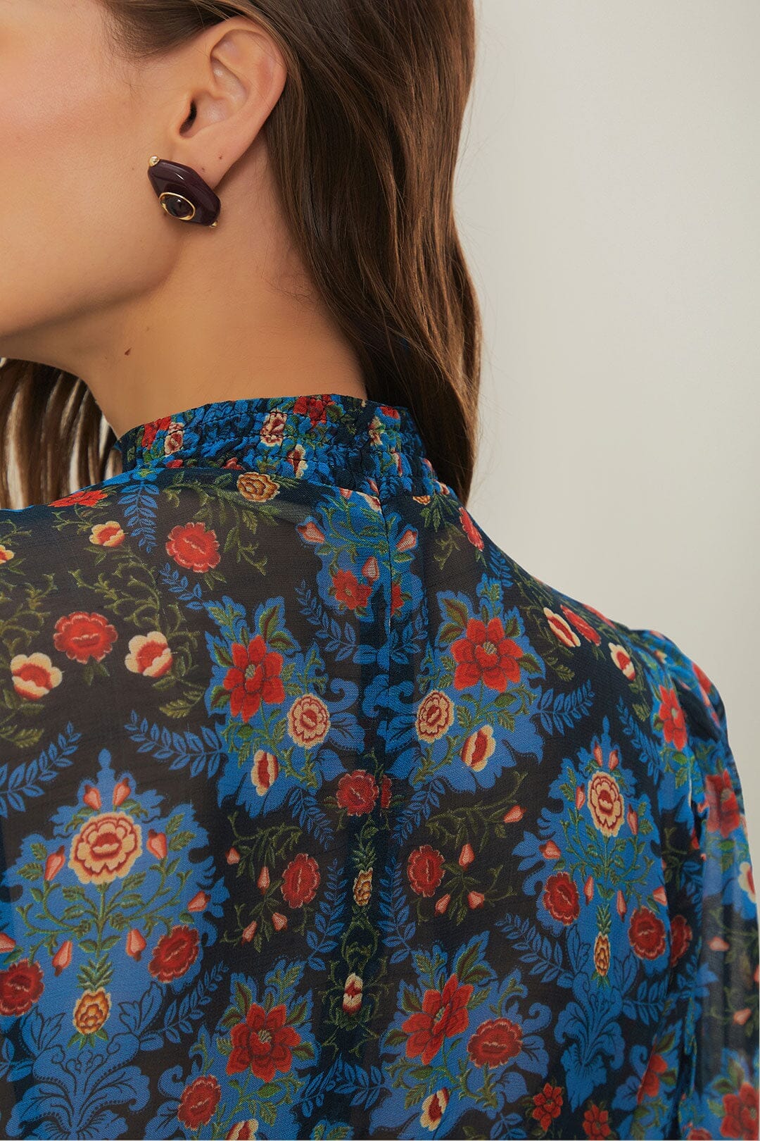 Robe courte Arabesque col montant - Bleu
