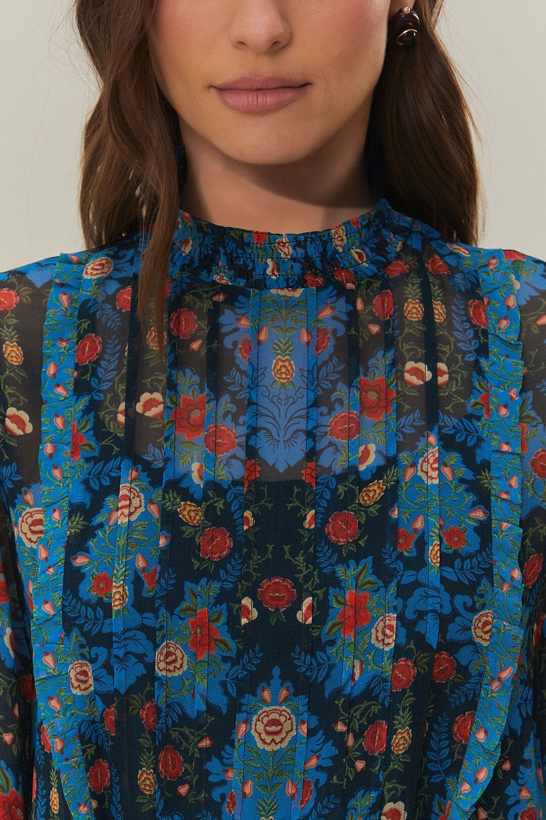 Robe courte Arabesque col montant - Bleu