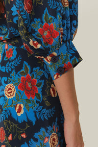 Robe midi Floral Arabesque - Bleu