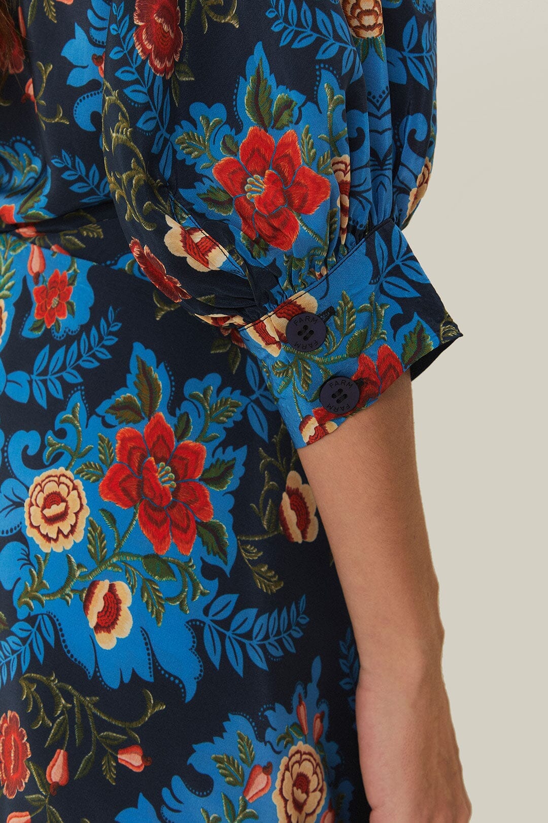 Robe midi Floral Arabesque - Bleu