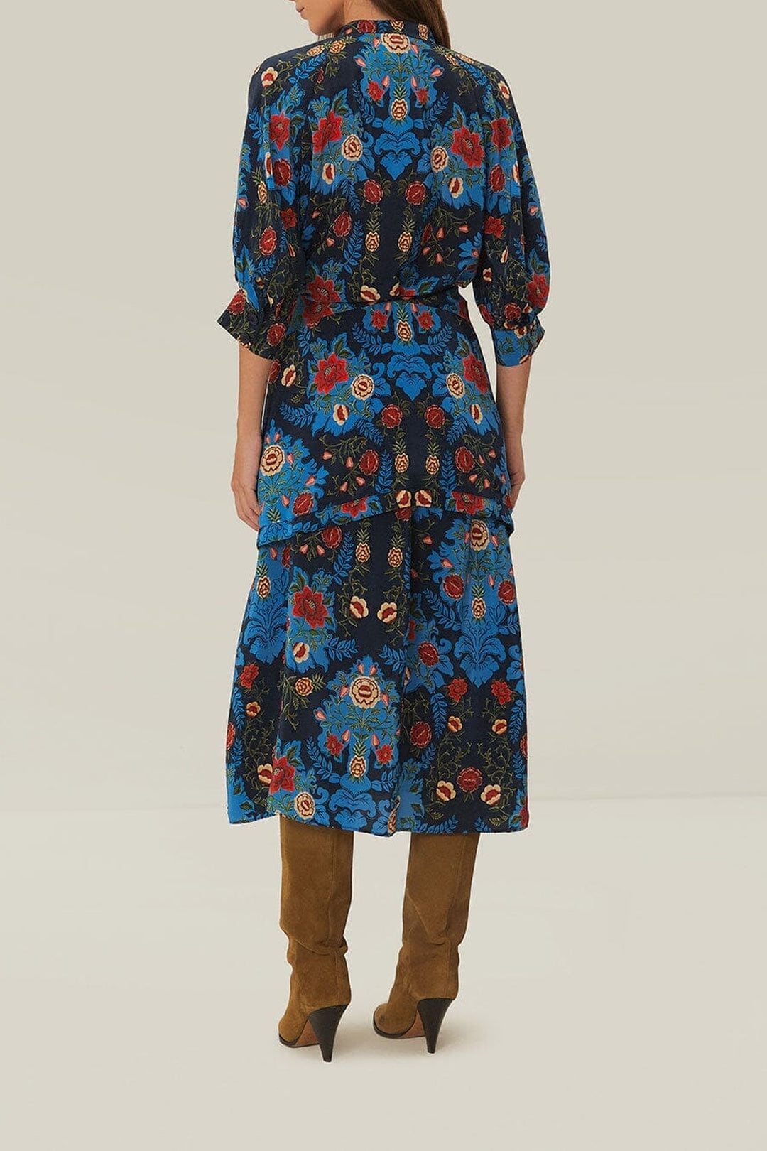 Robe midi Floral Arabesque - Bleu