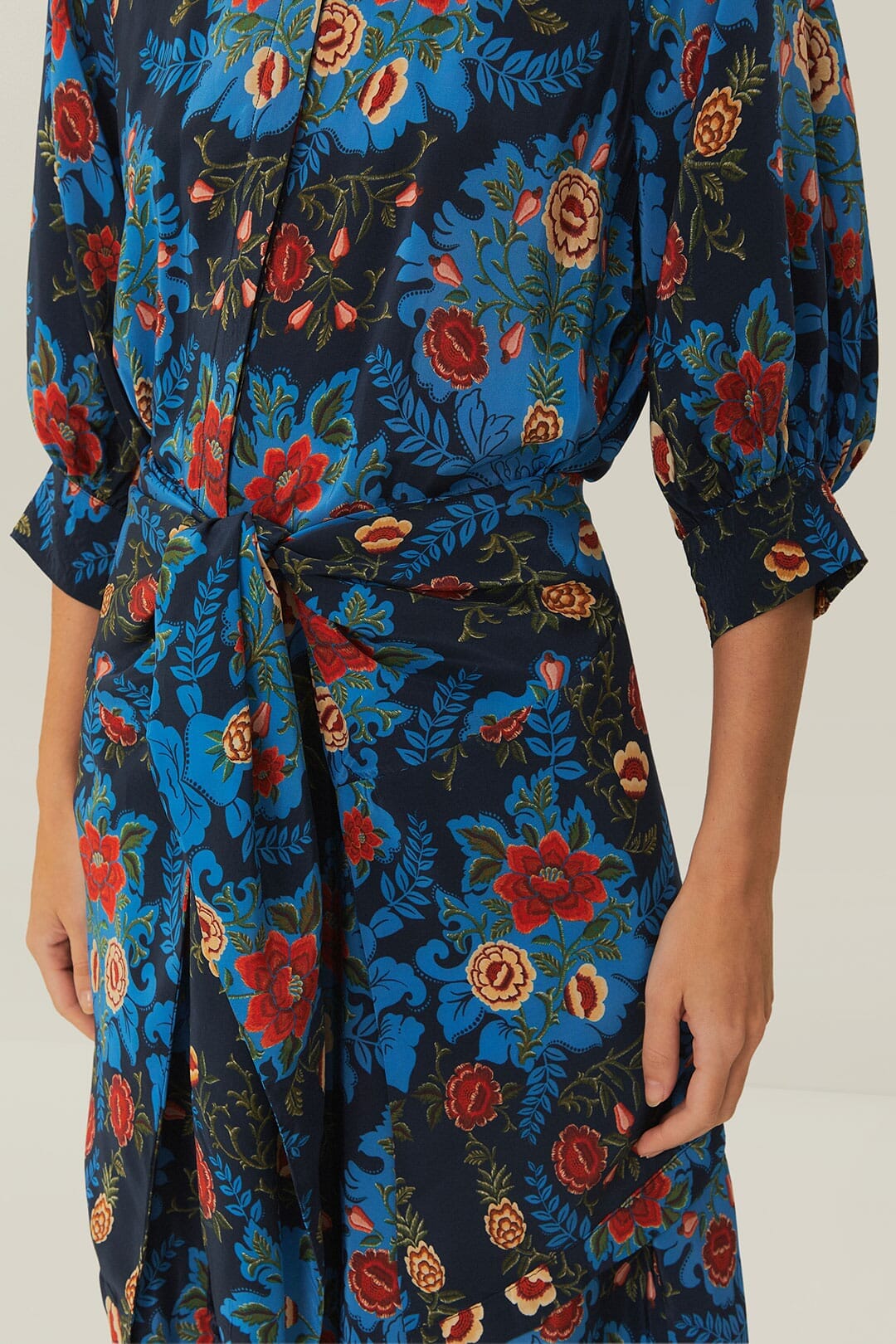 Robe midi Floral Arabesque - Bleu