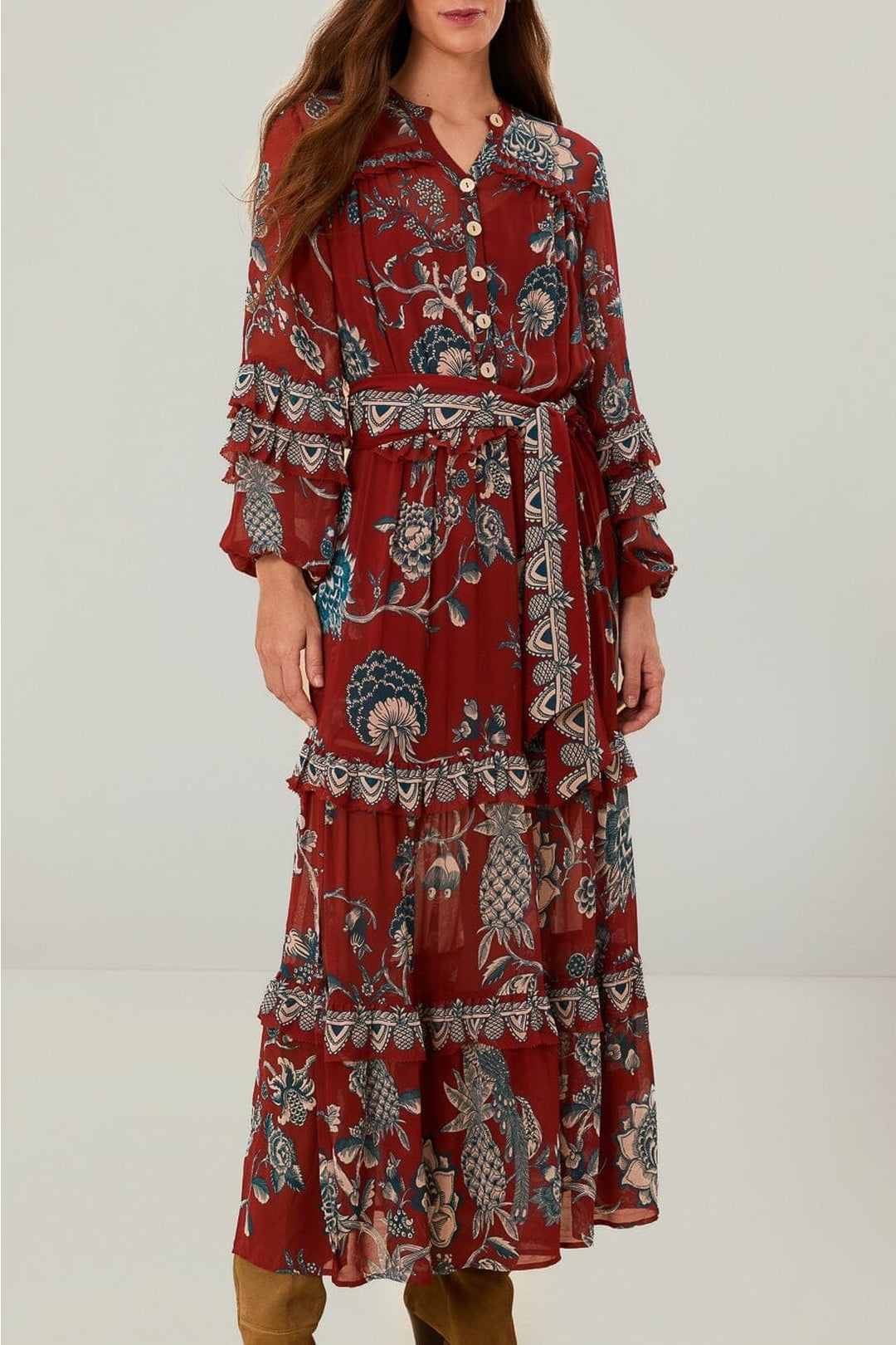 Robe longue Tropical Landing - Rouge