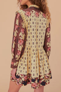 Robe courte à motif floral en coton - Beige