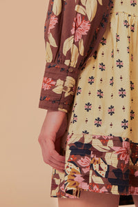 Robe courte à motif floral en coton - Beige