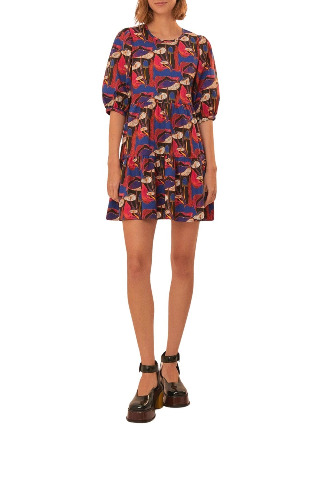 Robe courte Mushrooms à manches bouffantes en coton - Rouge