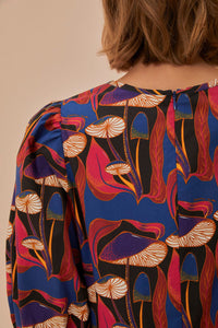 Robe courte Mushrooms à manches bouffantes en coton - Rouge