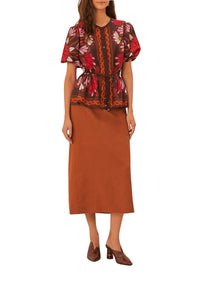Miranda short-sleeved cotton blouse - Brown