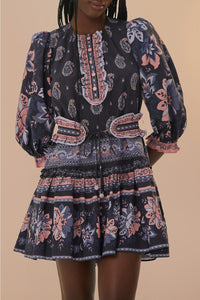 Robe courte Ayla à manches courtes en coton - Bleu