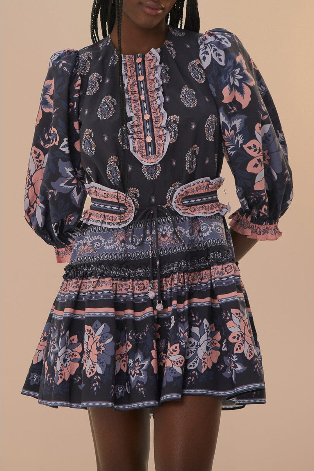 Robe courte Ayla à manches courtes en coton - Bleu