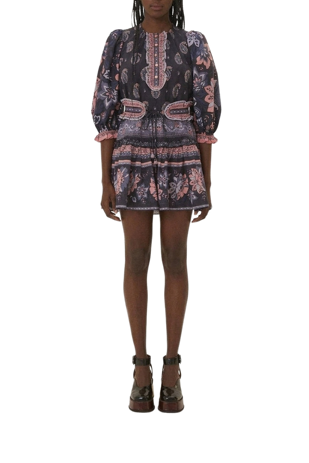 Robe courte Ayla à manches courtes en coton - Bleu