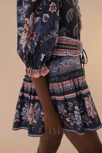 Robe courte Ayla à manches courtes en coton - Bleu