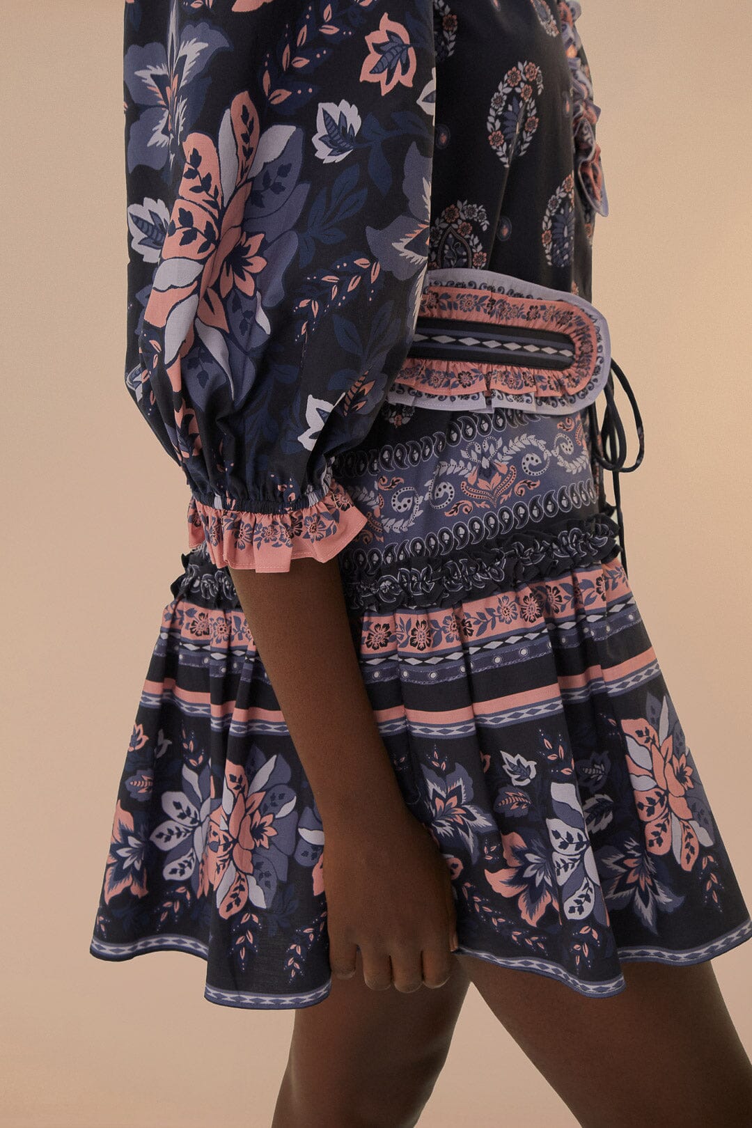 Robe courte Ayla à manches courtes en coton - Bleu