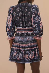 Robe courte Ayla à manches courtes en coton - Bleu