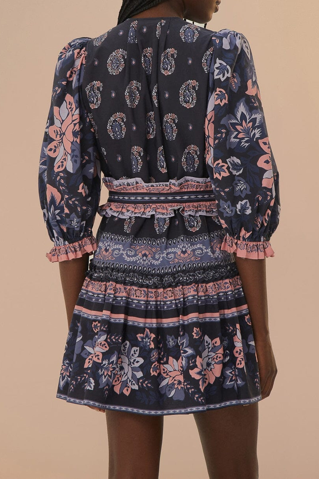 Robe courte Ayla à manches courtes en coton - Bleu
