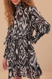 Robe courte à motif ikat Ananas - Noir