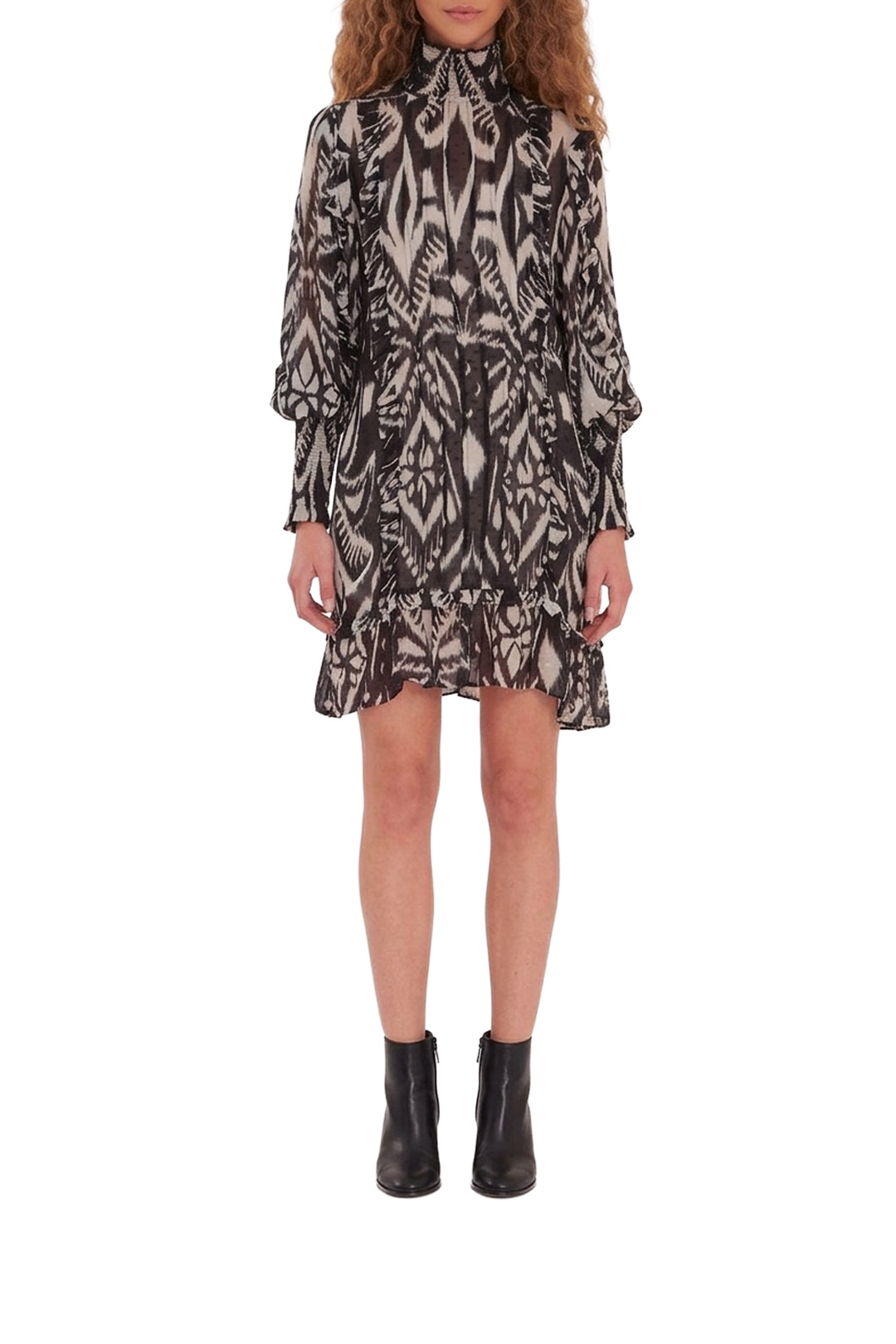 Robe courte à motif ikat Ananas - Noir