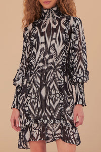Robe courte à motif ikat Ananas - Noir