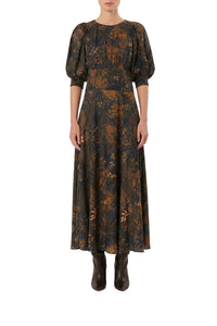 Dotted Forest Teal Midi Dress - Black