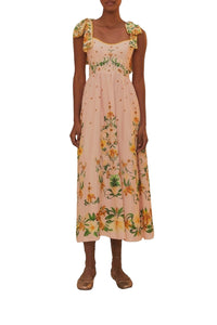 Botanical midi dress in cotton - Pink