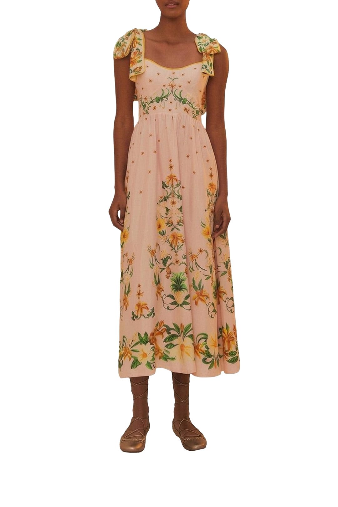 Botanical midi dress in cotton - Pink