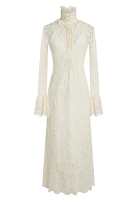 Long-sleeved lace dress - Ivory