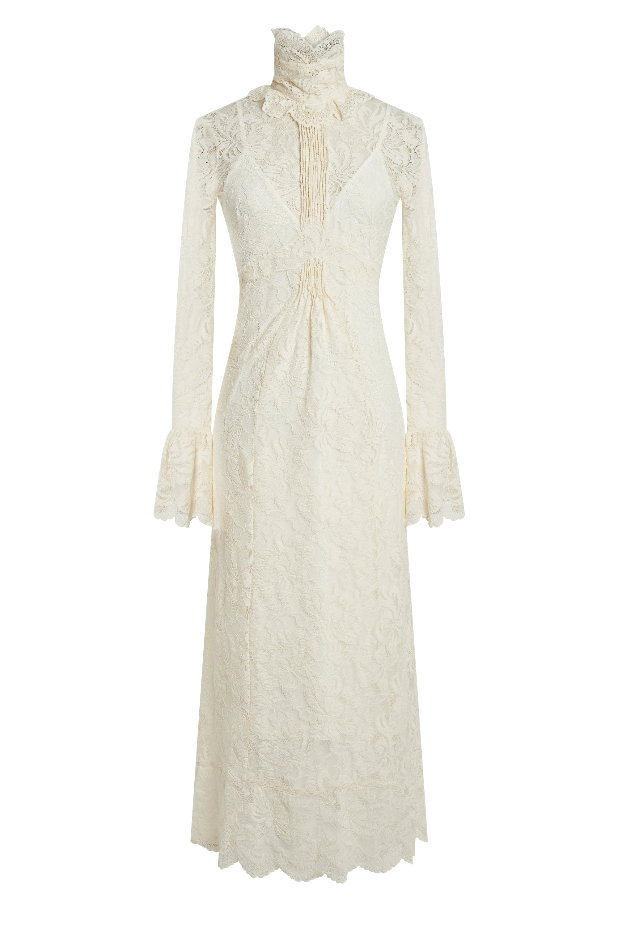 Long-sleeved lace dress - Ivory