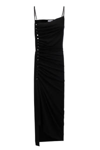 Draped mid-length dress with thin straps - Black