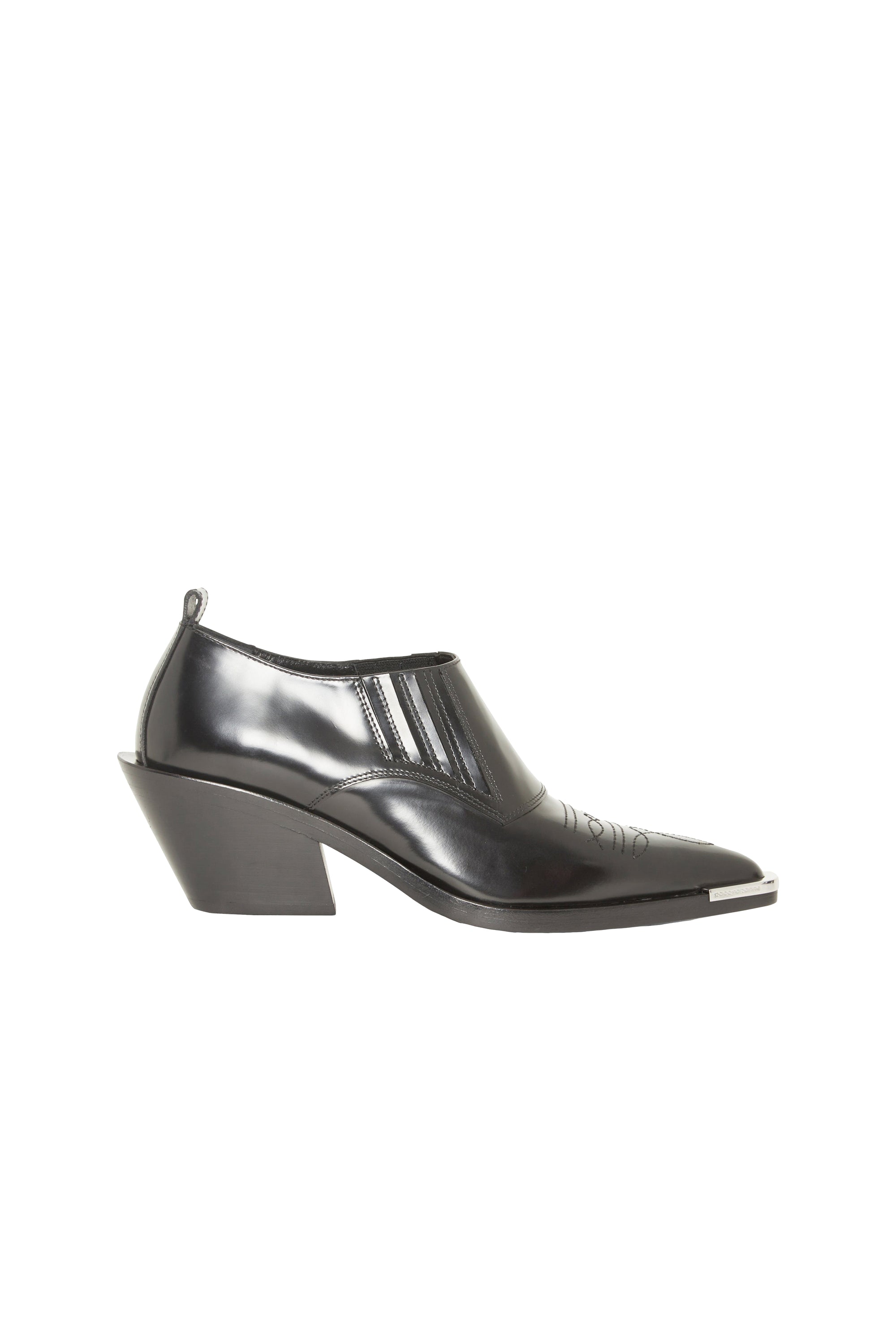 Low leather santiag boots - Black