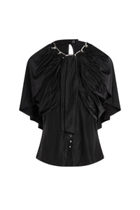 Blouse with draped sleeves and chain - Black