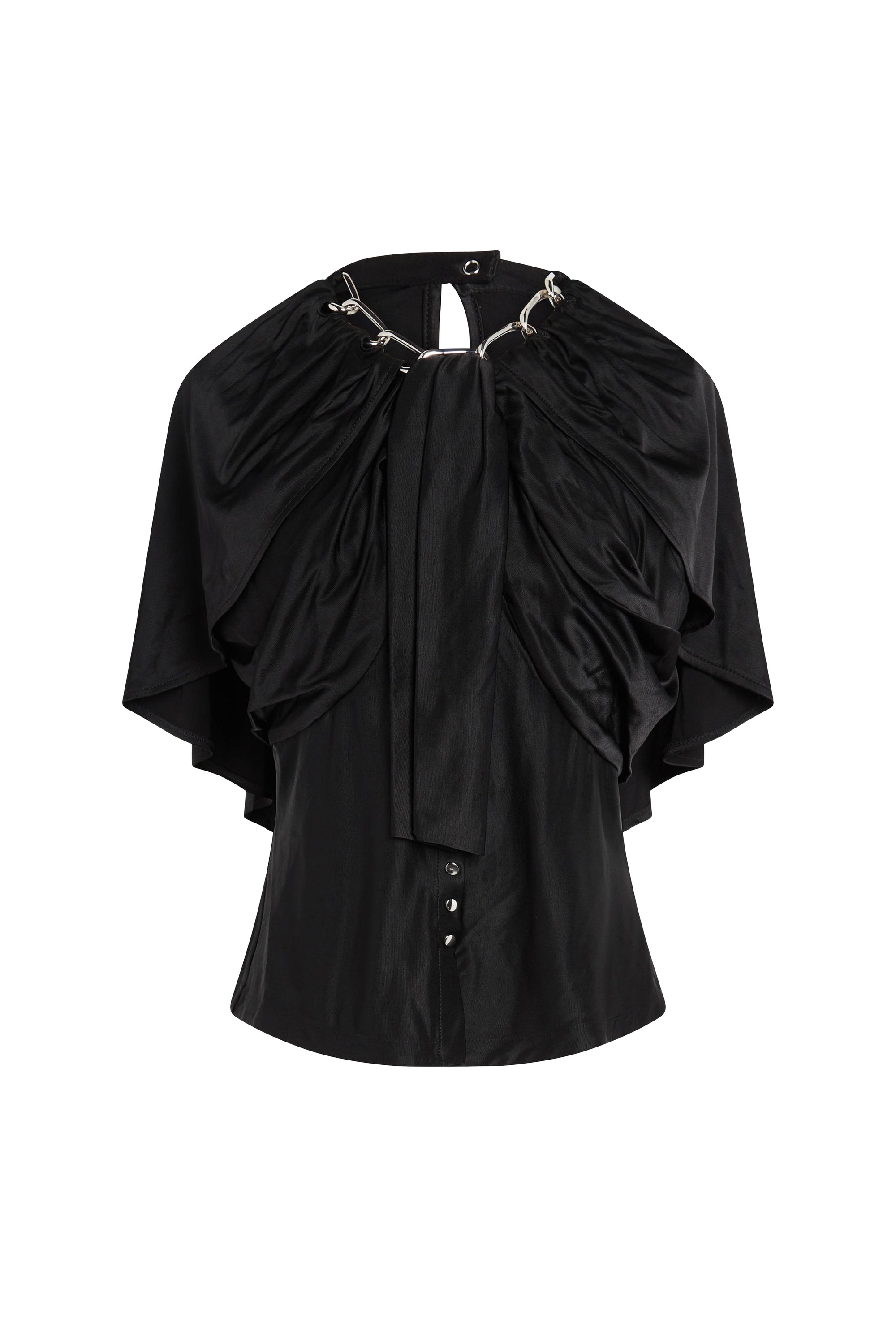 Blouse with draped sleeves and chain - Black
