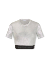 Crop top brodé d'un logo métallique - Silver