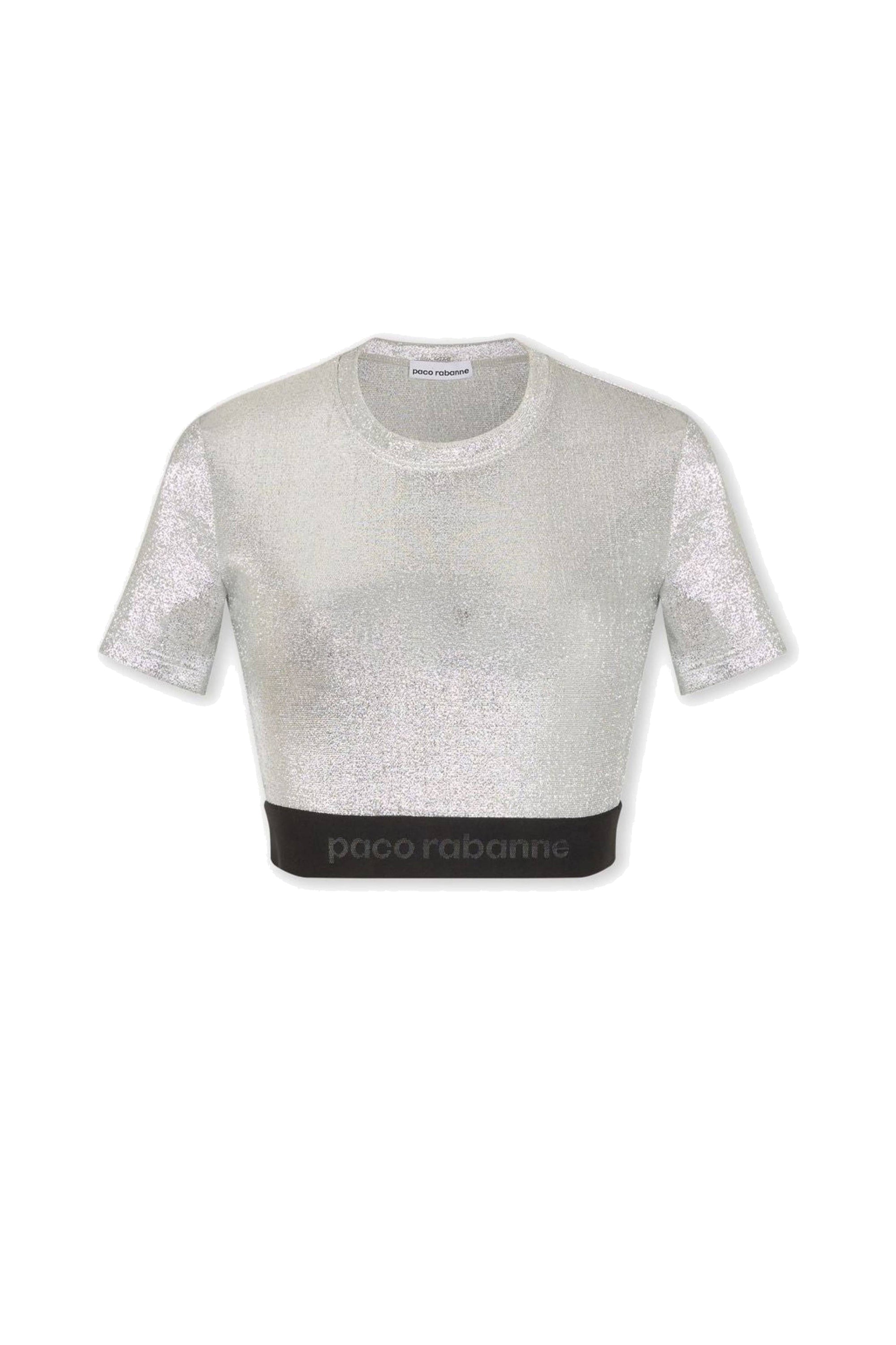 Crop top brodé d'un logo métallique - Silver