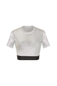 Metallic logo embroidered crop top - Silver