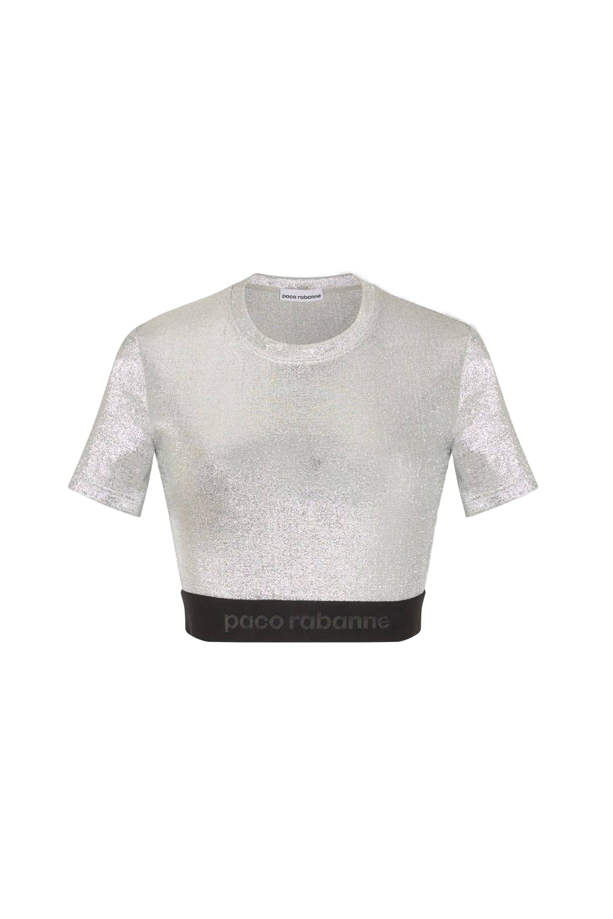 Metallic logo embroidered crop top - Silver