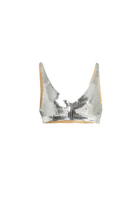 Brassière brodé de sequins argentés à jeu de sequins - Nude