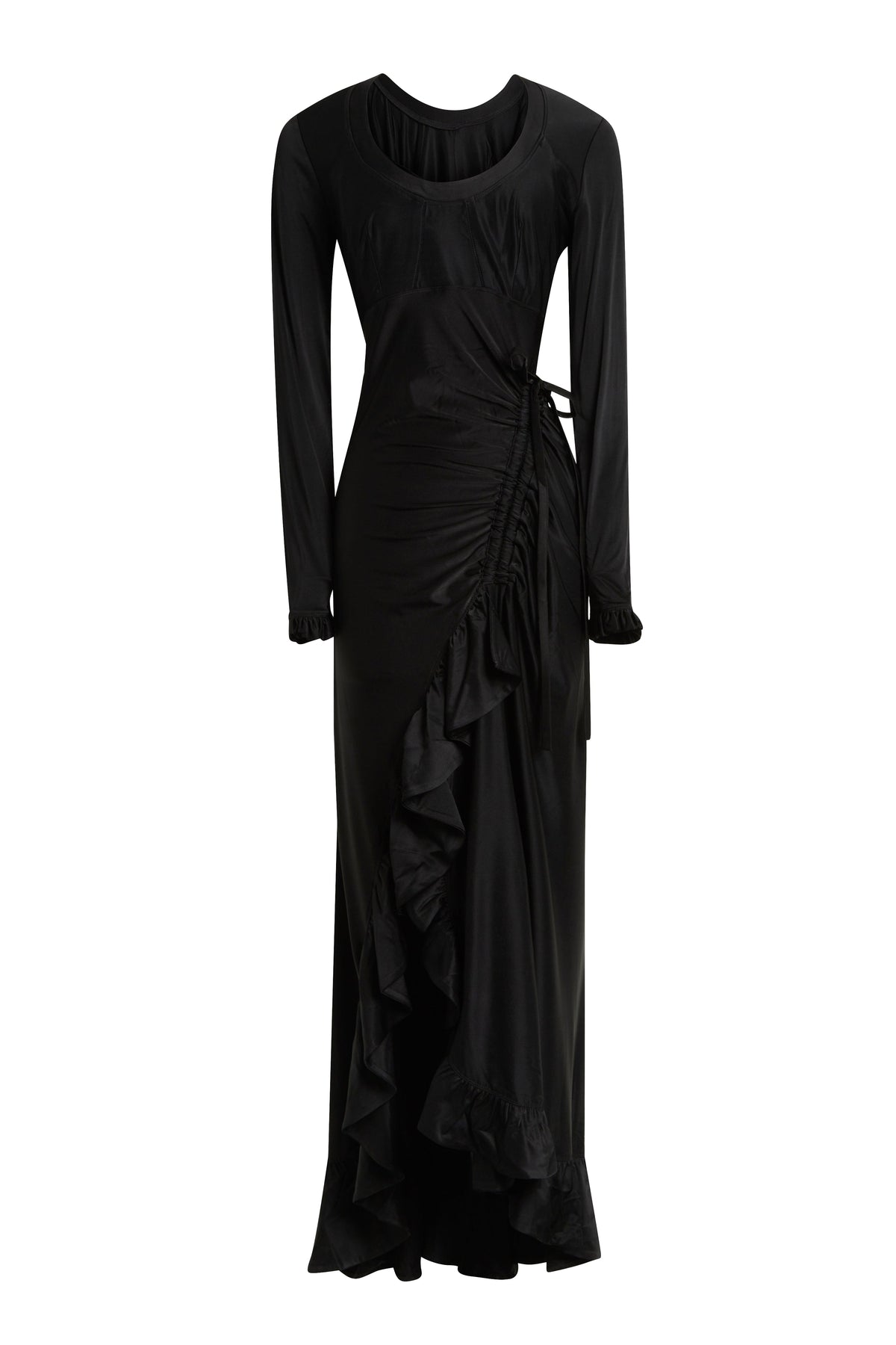Robe flamenco à drapé et volant asymétrique - Black
