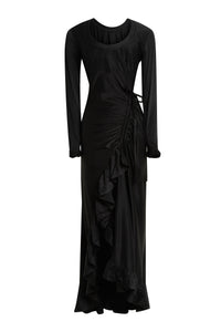 Robe flamenco à drapé et volant asymétrique - Black