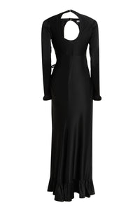 Asymmetric dress with drape and ruffles - Black