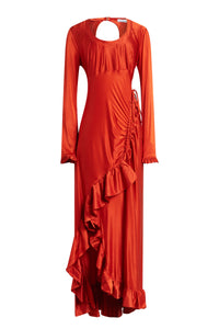Robe flamenco à drapé et volant asymétrique - Paprika