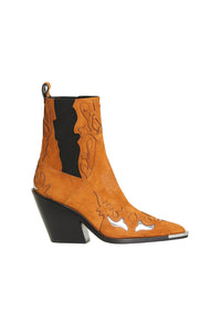 Bottines Chelsea à bout pointu en daim - Cognac & Silver