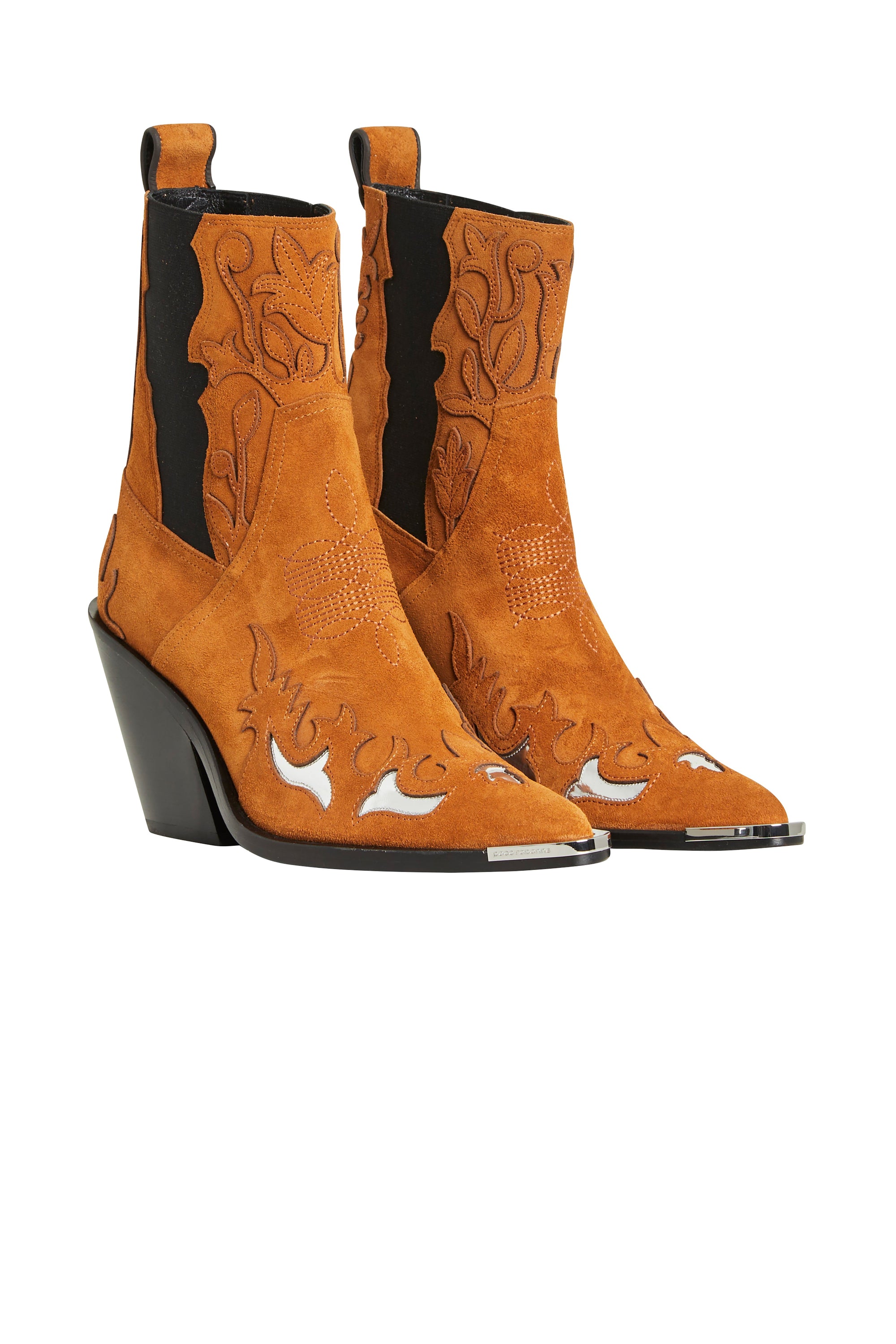 Bottines Chelsea à bout pointu en daim - Cognac & Silver