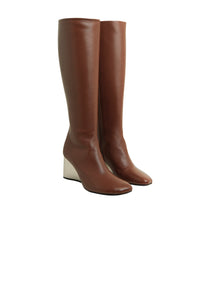 Mid-high boots with leather heels - Brown